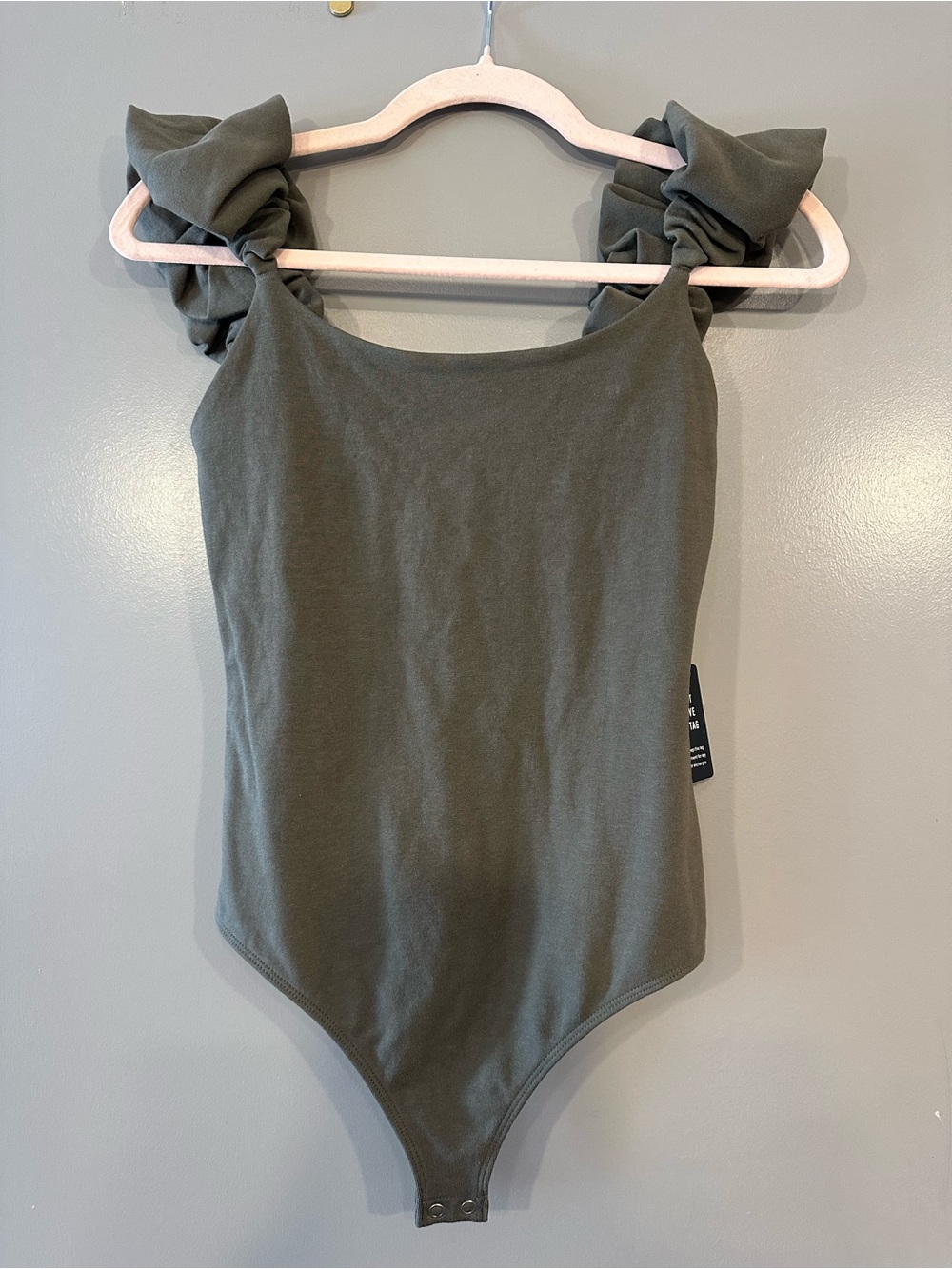 Express Olive Bow Strap Bodysuit NWT S